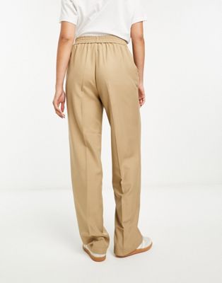 Vila Petite suede trousers with pintuck front in camel