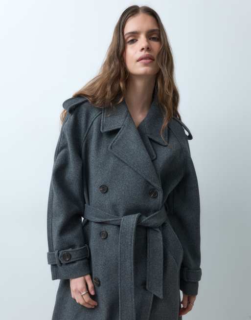 Vila elegancki płaszcz z grubszej tkaniny w ciemnoszary melanż, 2 z 5