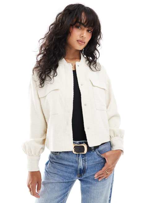 Vila - Elegant cropped bouclé bomberjack in crème