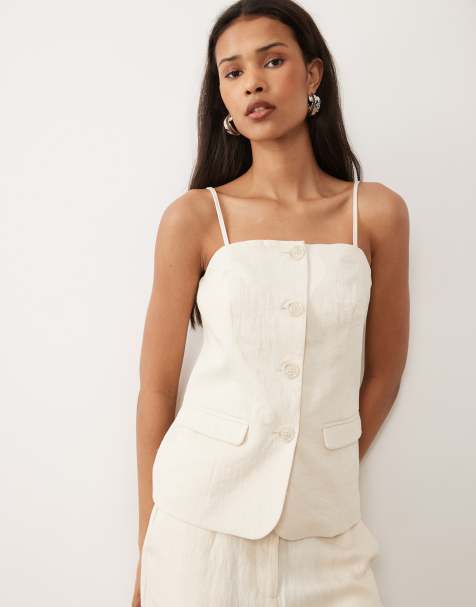 Vila - Elegant gilet met bandjes in crème, deel van co-ord set - view 1