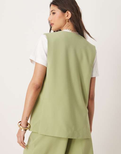 VILA - Elegant gilet met lange pasvorm in saliegroen, deel van co-ord set, 4 van 4