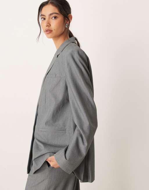 VILA - Elegante blazer met plat gestikte plooien in gemêleerd middengrijs, deel van co-ord set, 2 van 4