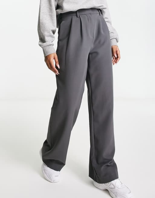Vila - Elegante broek met wijde pijpen en geplooide voorkant in grijs, 4 van 4