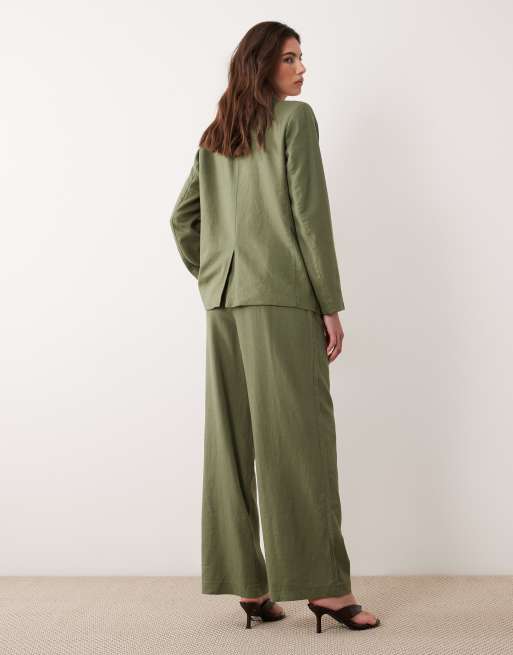 VILA - Elegante broek van linnenmix in olijfgroen, deel van co-ord set, 5 van 5