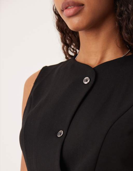 VILA - Elegante gilet met asymmetrische knopen in zwart, 3 van 4