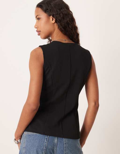 VILA - Elegante gilet met asymmetrische knopen in zwart, 4 van 4