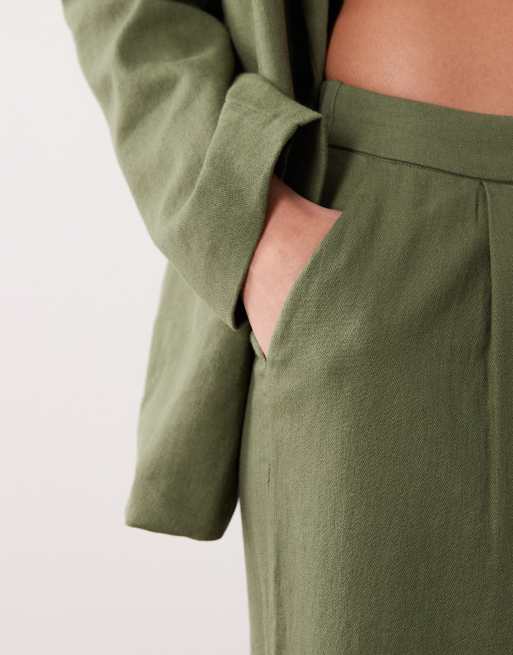Vila – Elegante Hose aus Leinenmix in Olivgrün, Kombiteil, 4 von 5