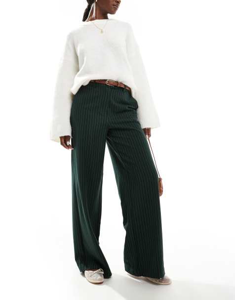 Vila – Elegante Hose in Grün mit Nadelstreifen und weitem Bein - view 1