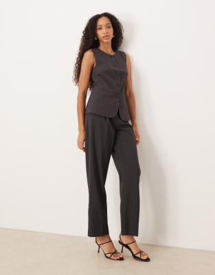 VILA - Elegante Hose in meliertem Dunkelgrau mit hohem Bund, Kombiteil