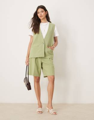 VILA - Elegante Longline-Weste in Salbeigrün, Kombiteil