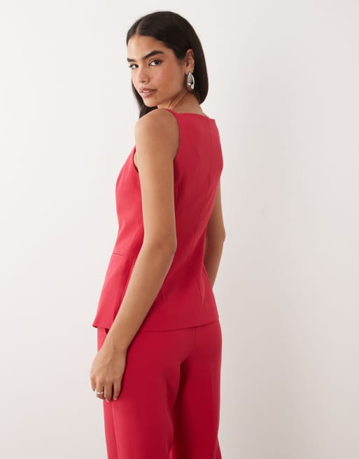 VILA – Elegante, strukturierte Weste in leuchtendem Rosa mit eckigem Ausschnitt, Kombiteil, 4 von 4