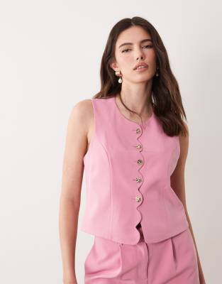 Vila - Elegante Weste in Hellrosa mit Bogenkante und gehämmerten Knöpfen, Kombiteil