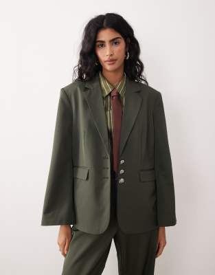 VILA - Eleganter Blazer in kräftigem Khaki mit Knöpfen in gehämmerter Optik, Kombiteil-Grün