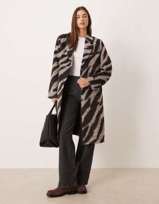 Vila - Eleganter Mantel mit Zebramuster in Schwarz und Creme-Weiß