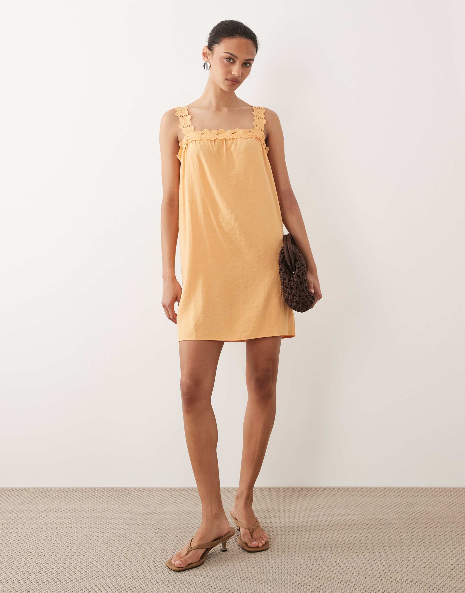 vila embroidered strap cami mini dress in peach parfait