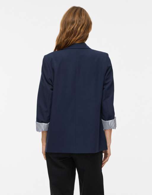 Vila enkeltknappet VIBONNIE blazer med løs pasform, spread-krave og vattering i navy, 2 af 7