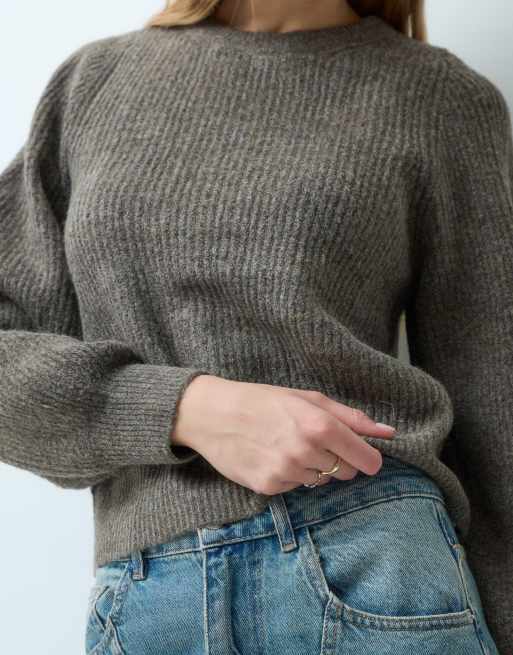 Vila ensemble 2 pièces pull en maille côtelée ample chiné marron clair, 4 de 4