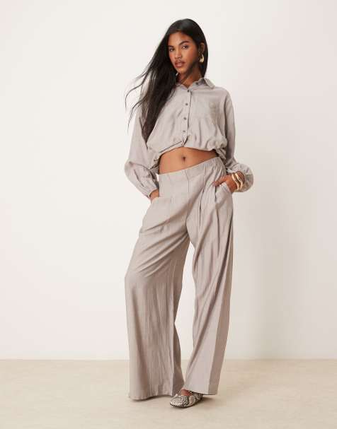 Vila - Ensemble chemise courte à ourlet boule et pantalon ultra large - Gris - view 1