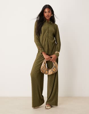 VILA - Ensemble chemise plissée et pantalon large - Olive foncé - view 1