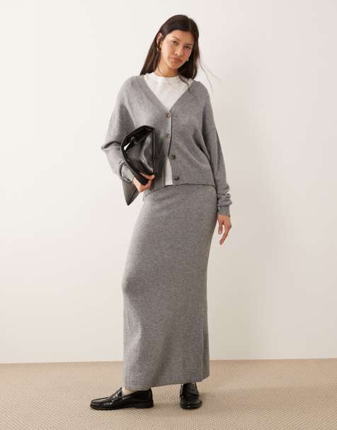 VILA - Ensemble en maille avec jupe longue et gilet - Gris chiné - view 1