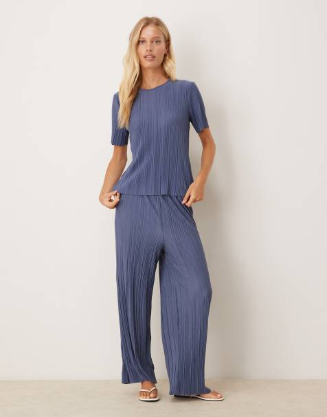 Vila - Ensemble pantalon ample et t-shirt plissé - Bleu indigo vintage - view 1