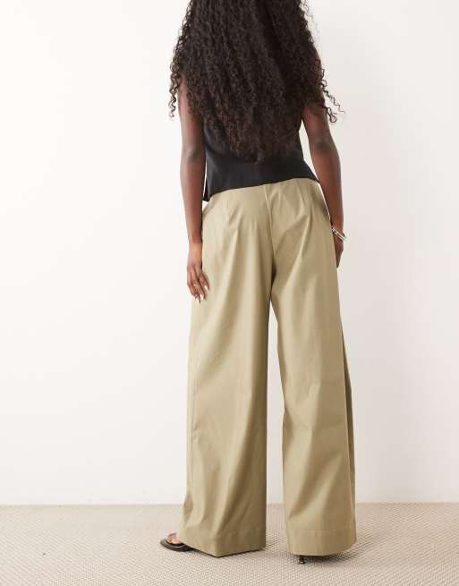 Vila exaggerated pleated woven trouser in oil green, 5 of 5