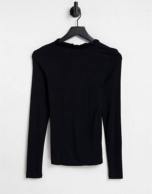  Vila Exclusive cut out top with frill detail and tie neck in black 