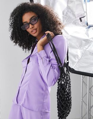 Vila exclusive fitted satin shirt co-ord in purple - ASOS Price Checker