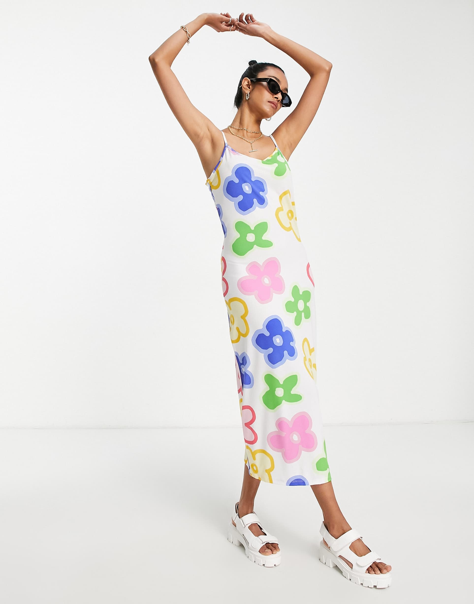 vila exclusive maxi cami dress in bold floral print