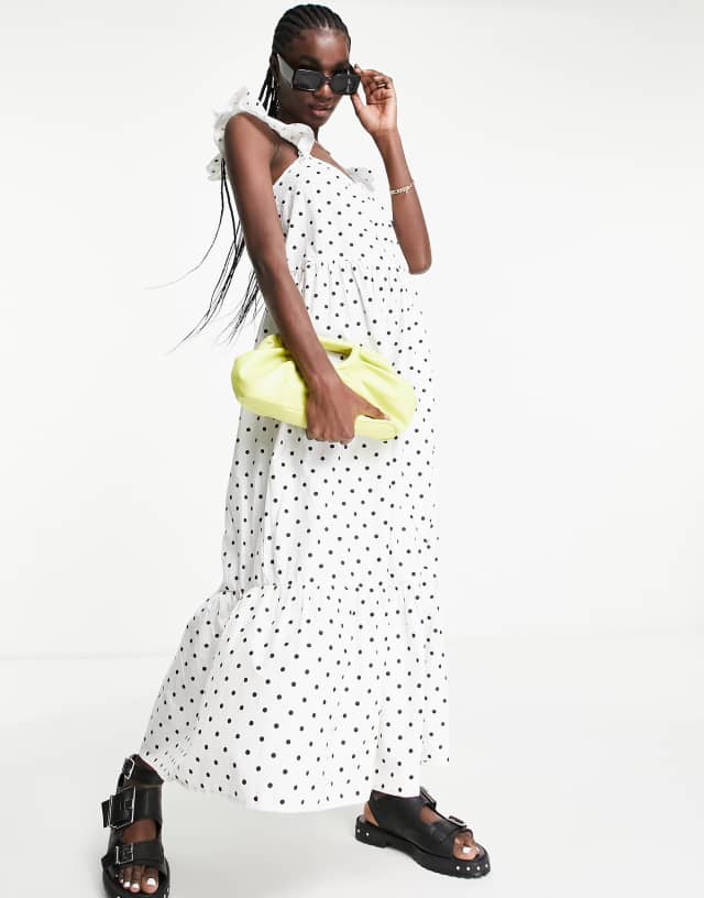 Vila exclusive maxi dress with frill sleeve in polka dot