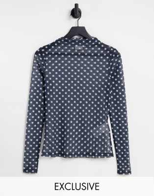 Vila Exclusive mesh top in polka dot print