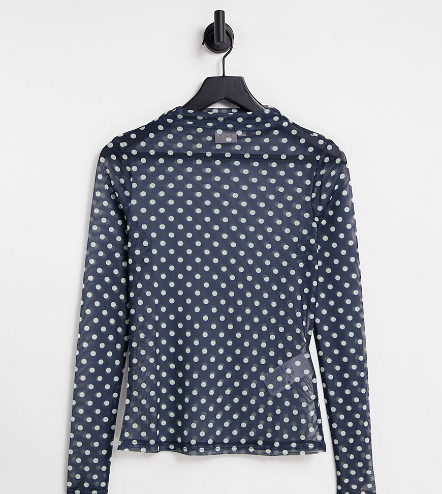 Vila Exclusive mesh top in polka dot print-Black