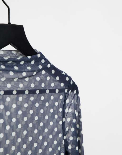 Vila Exclusive mesh top in polka dot print, 4 of 4
