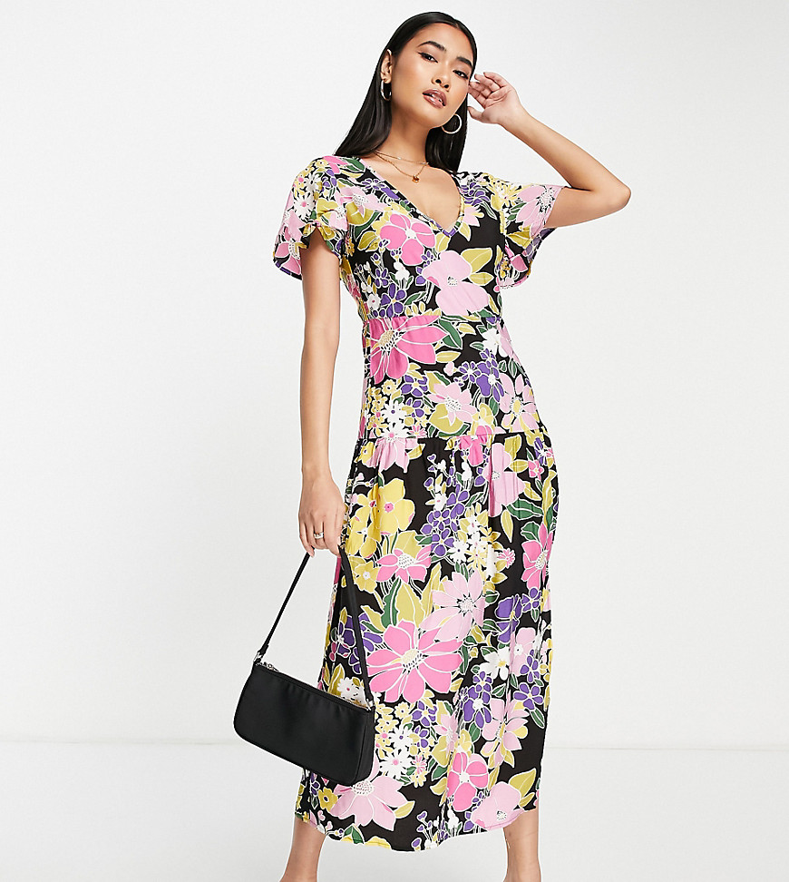 Vila exclusive midi dress in bright floral print-Multi