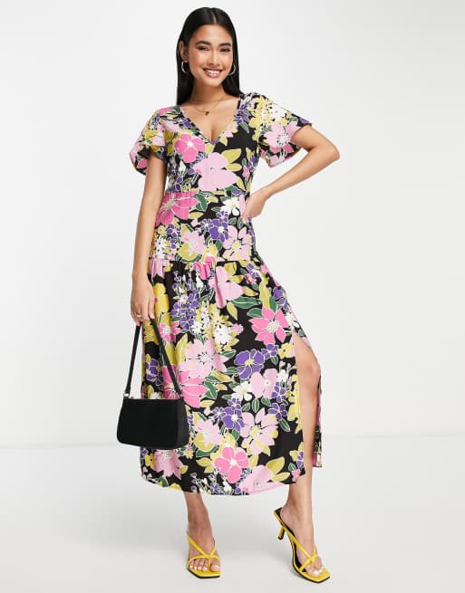 Vila exclusive midi dress in bright floral print