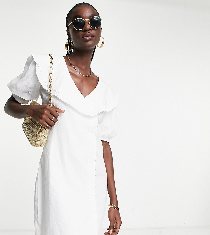 Vila exclusive mini shirt dress with button detail and oversized collar in white