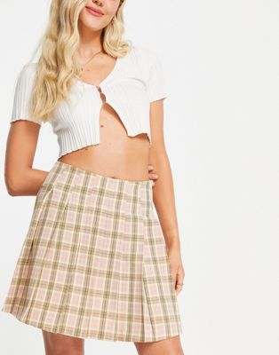 Vila Exclusive pleated mini skirt in pink check