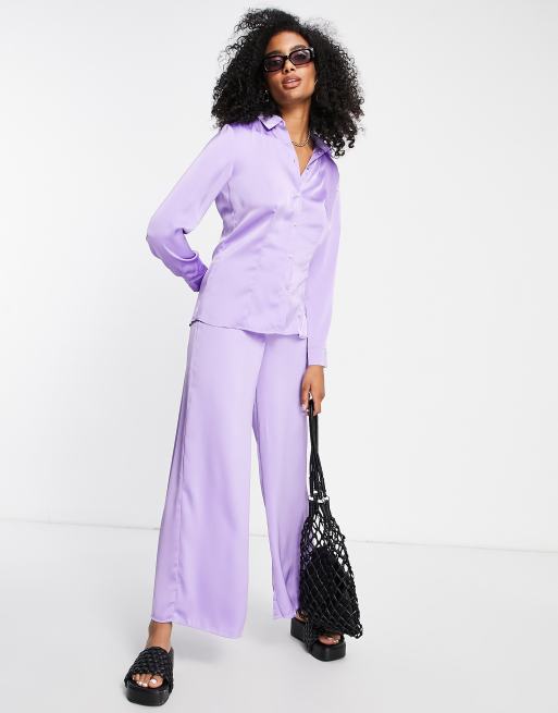 Vila exclusive satin wide leg pants in purple - part of a set