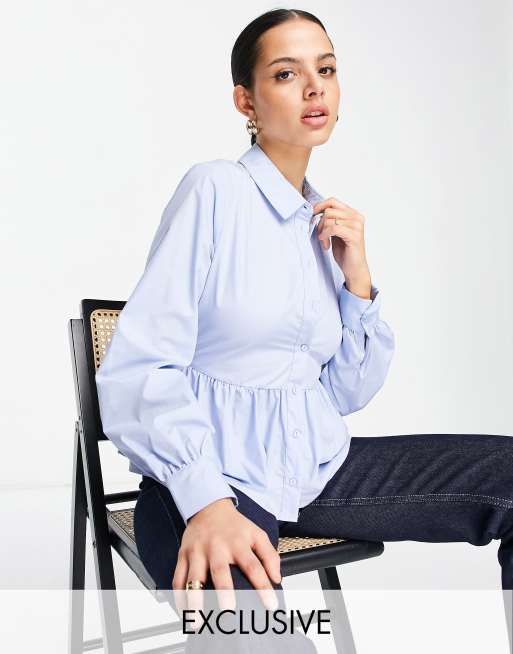Vila exclusive shirt with tie back in blue