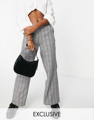 Vila Exclusive wide leg trousers in grey check