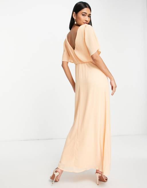 Vila - Exclusivité - Robe longue plissée de demoiselle d'honneur avec manches évasées - Abricot, 2 de 4