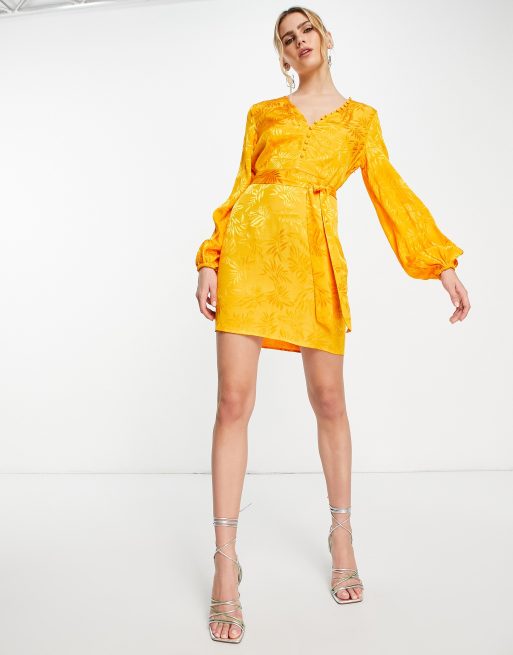 Vila – Exklusiv – Minikleid aus Satin-Jacquard in leuchtendem Orange mit Knopfleiste, 4 von 4