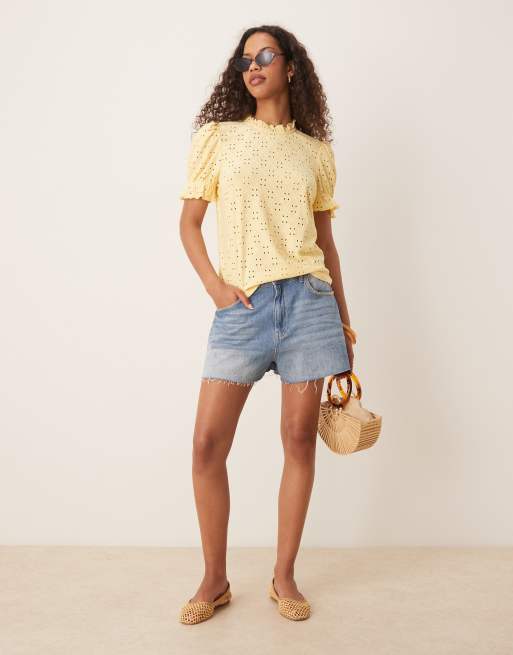 Vila eyelet jersey t-shirt in yellow