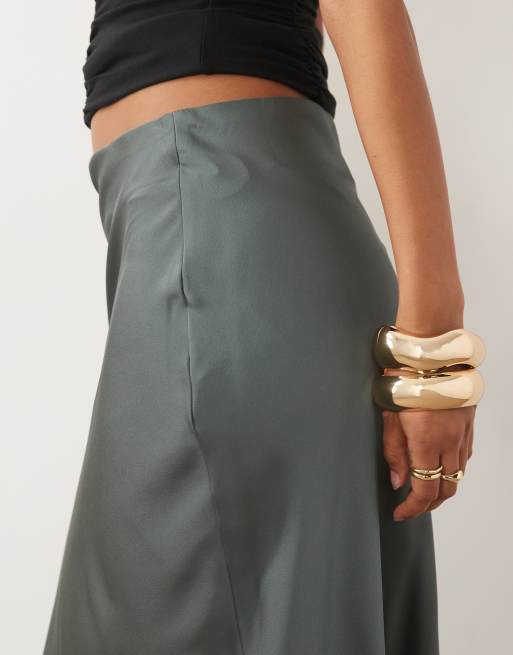 Vila - falda maxi satinada verde bálsamo, 4 de 5