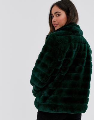 dark green faux fur coat