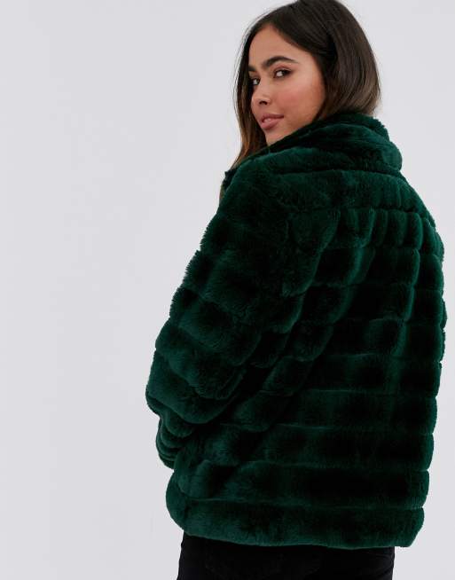 Vila faux fur jacket in dark green