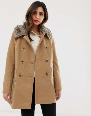 faux fur trimmed wool coat