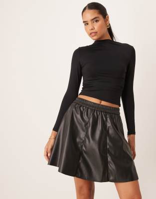 Vila Faux Leather Flippy Mini Skirt In Gray