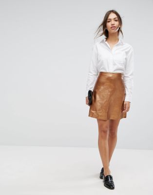 Vila faux leather metallic mini skirt-Tan