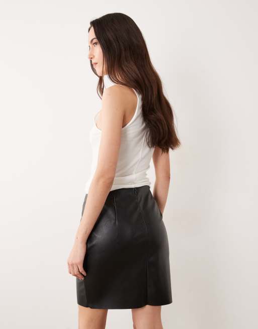 Vila faux leather mini skirt in black, 3 of 5